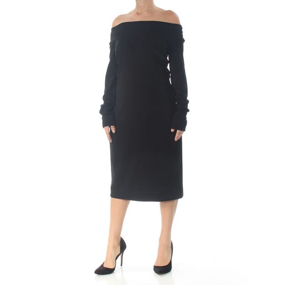 NARCISO RODRIGUEZ Womens Black Long Sleeve Below The Knee Sheath Dress 18
